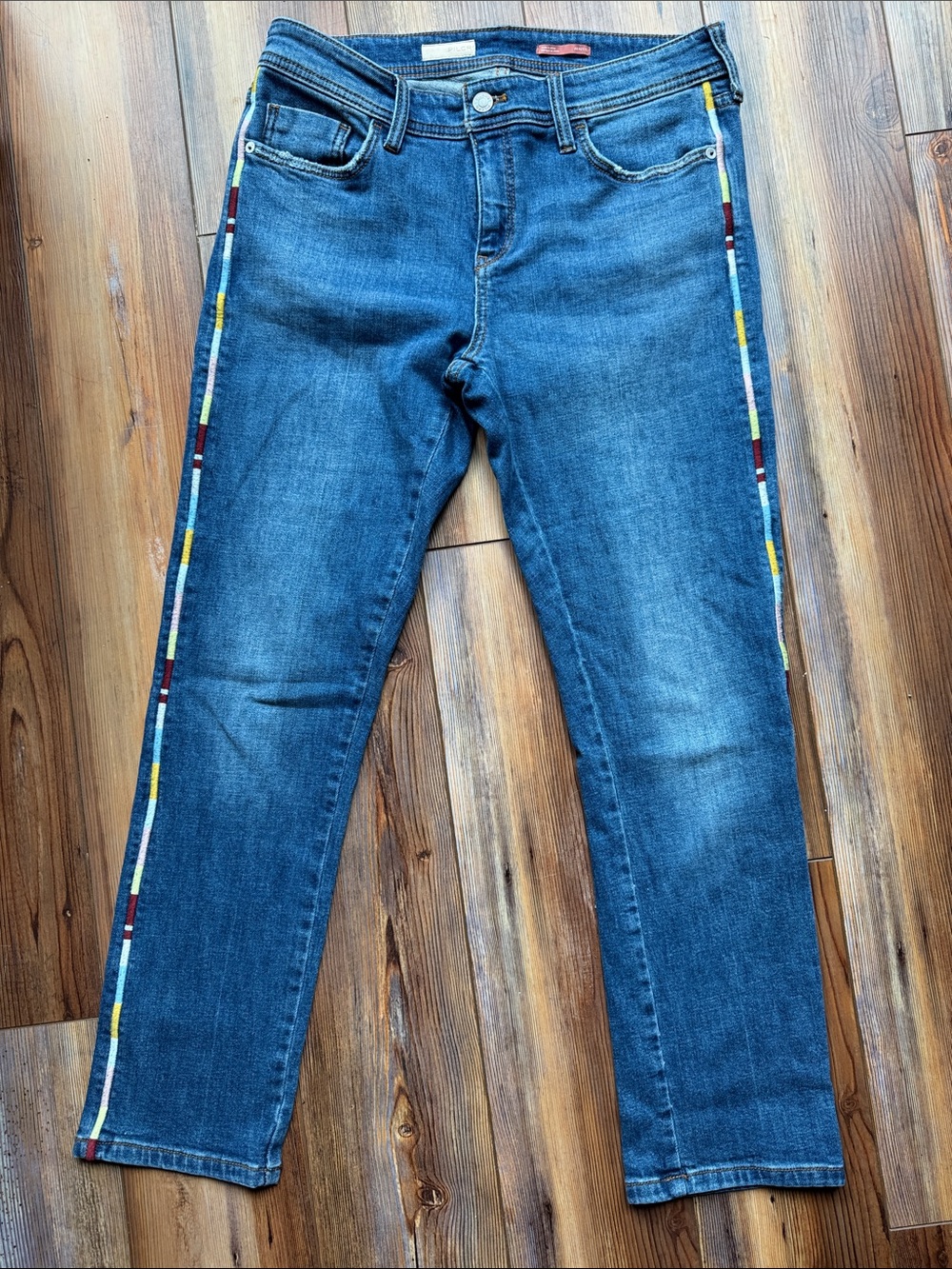 Anthropologie Pilcro Slim Boyfriend Crop Jeans 29P Embroidered Side Stripe